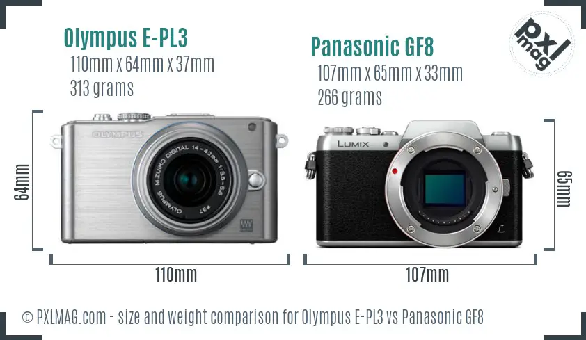 Olympus E-PL3 vs Panasonic GF8 size comparison