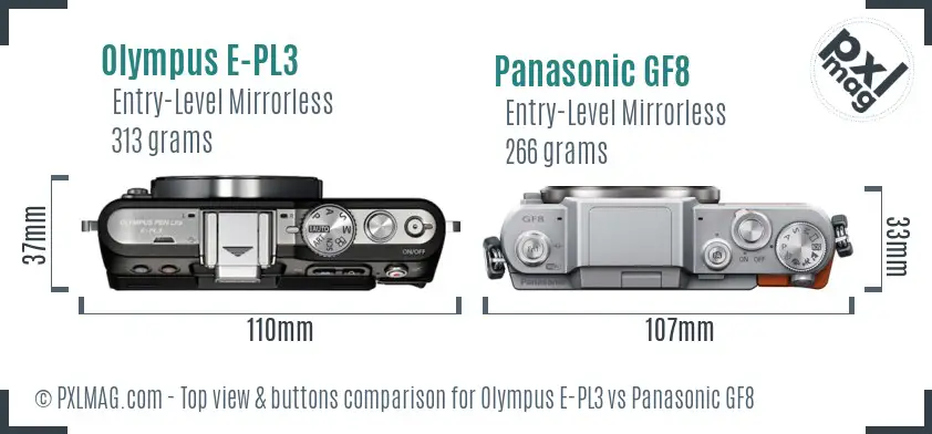 Olympus E-PL3 vs Panasonic GF8 top view buttons comparison