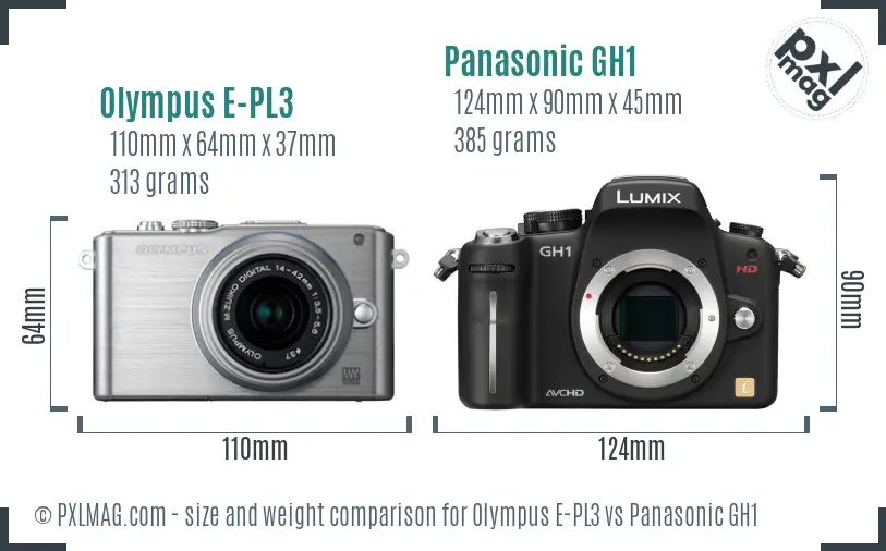 Olympus E-PL3 vs Panasonic GH1 size comparison