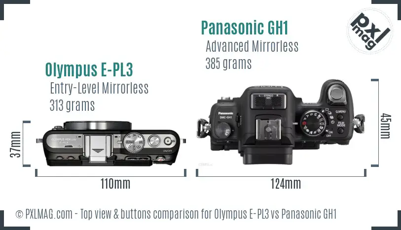 Olympus E-PL3 vs Panasonic GH1 top view buttons comparison