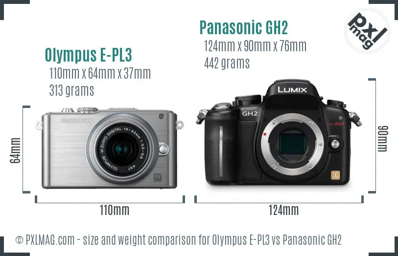 Olympus E-PL3 vs Panasonic GH2 size comparison