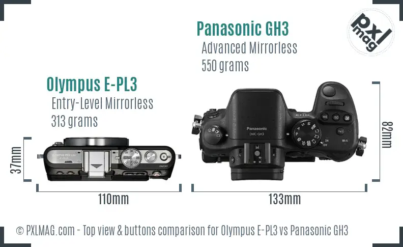 Olympus E-PL3 vs Panasonic GH3 top view buttons comparison