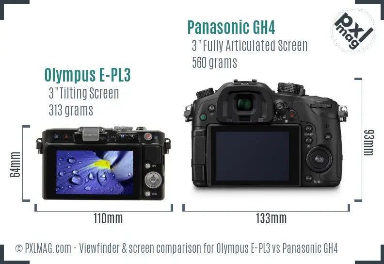 Olympus E-PL3 vs Panasonic GH4 Screen and Viewfinder comparison