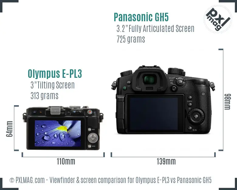 Olympus E-PL3 vs Panasonic GH5 Screen and Viewfinder comparison