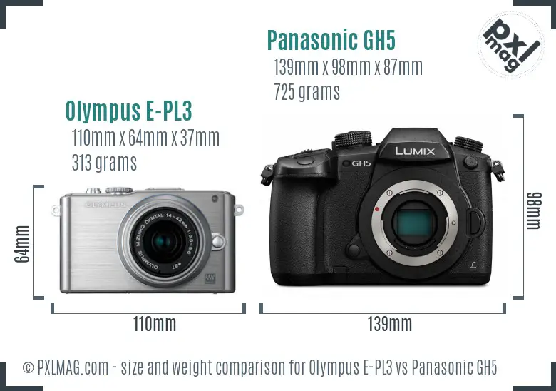 Olympus E-PL3 vs Panasonic GH5 size comparison