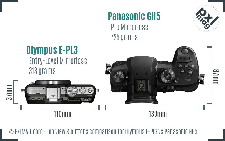 Olympus E-PL3 vs Panasonic GH5 top view buttons comparison