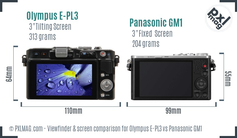 Olympus E-PL3 vs Panasonic GM1 Screen and Viewfinder comparison