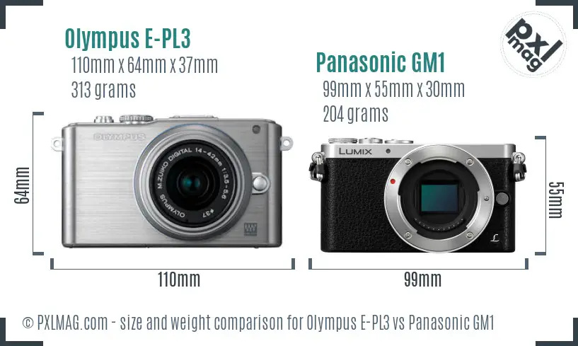 Olympus E-PL3 vs Panasonic GM1 size comparison