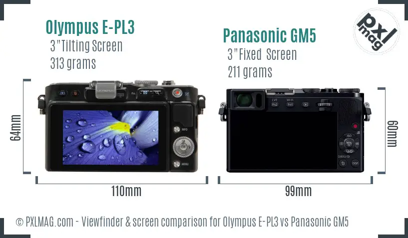 Olympus E-PL3 vs Panasonic GM5 Screen and Viewfinder comparison