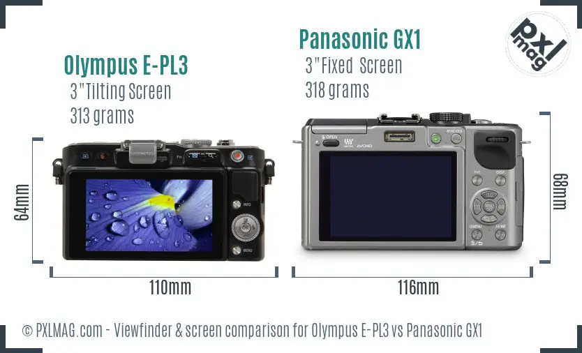 Olympus E-PL3 vs Panasonic GX1 Screen and Viewfinder comparison