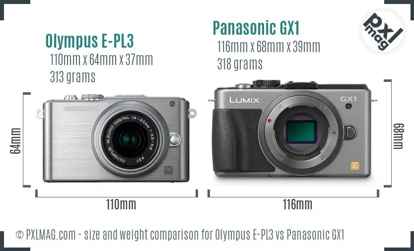 Olympus E-PL3 vs Panasonic GX1 size comparison