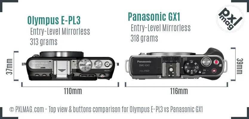Olympus E-PL3 vs Panasonic GX1 top view buttons comparison