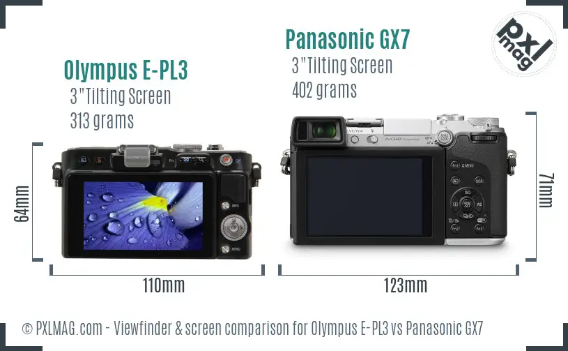 Olympus E-PL3 vs Panasonic GX7 Screen and Viewfinder comparison