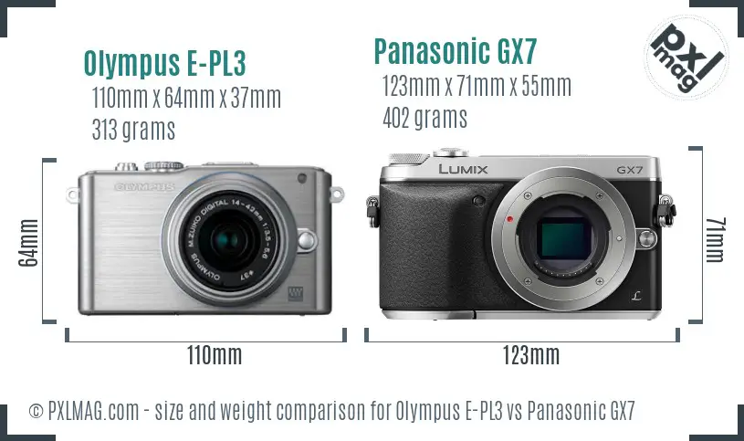 Olympus E-PL3 vs Panasonic GX7 size comparison