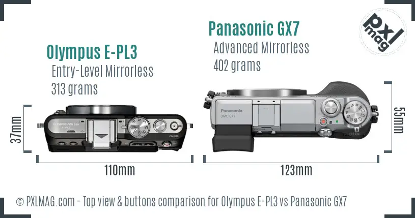Olympus E-PL3 vs Panasonic GX7 top view buttons comparison