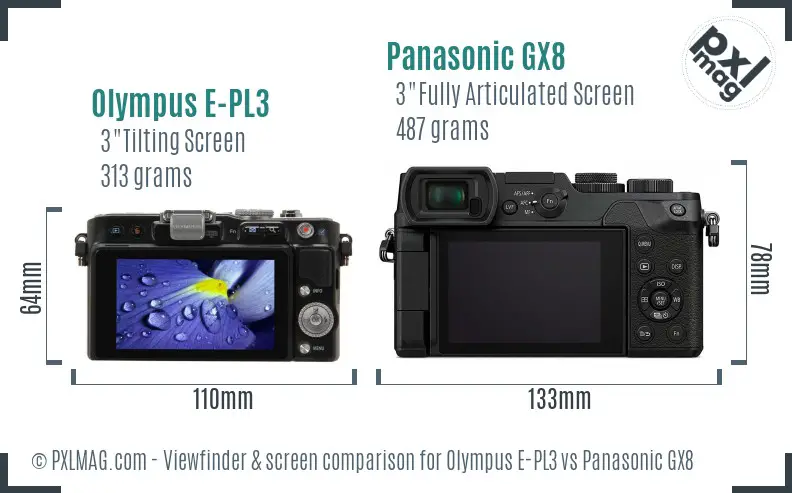 Olympus E-PL3 vs Panasonic GX8 Screen and Viewfinder comparison