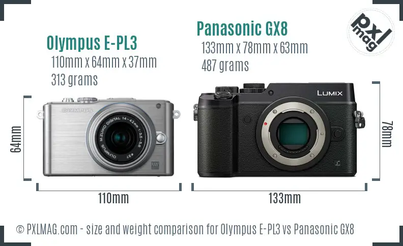 Olympus E-PL3 vs Panasonic GX8 size comparison