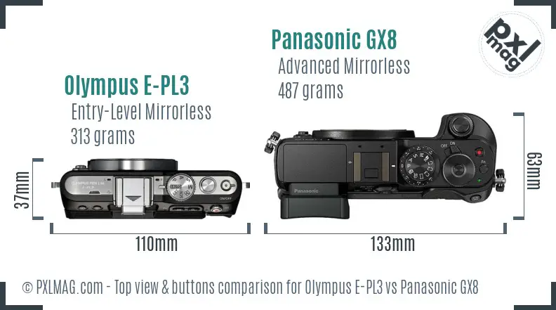 Olympus E-PL3 vs Panasonic GX8 top view buttons comparison