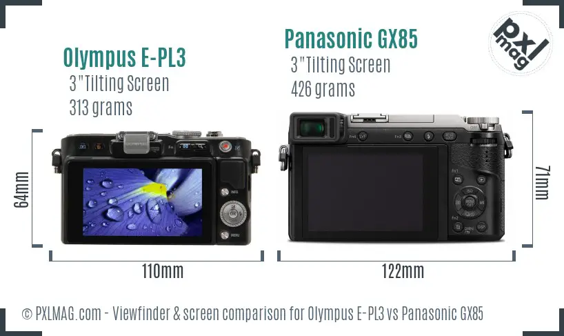 Olympus E-PL3 vs Panasonic GX85 Screen and Viewfinder comparison
