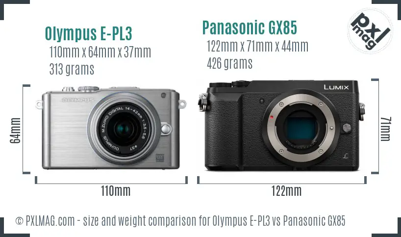 Olympus E-PL3 vs Panasonic GX85 size comparison