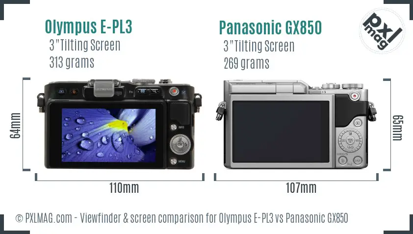 Olympus E-PL3 vs Panasonic GX850 Screen and Viewfinder comparison