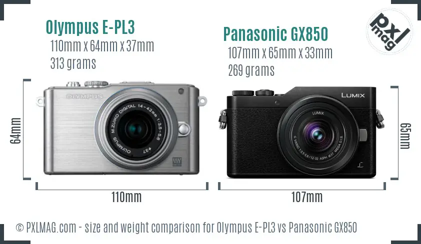 Olympus E-PL3 vs Panasonic GX850 size comparison