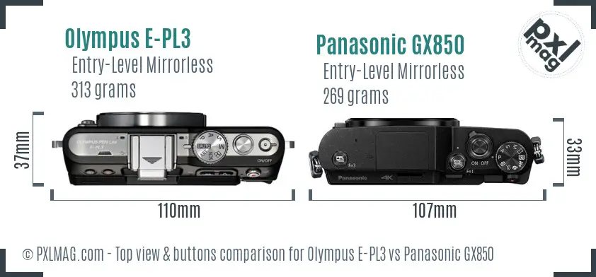 Olympus E-PL3 vs Panasonic GX850 top view buttons comparison
