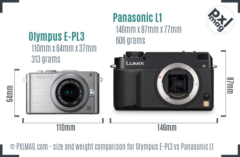 Olympus E-PL3 vs Panasonic L1 size comparison