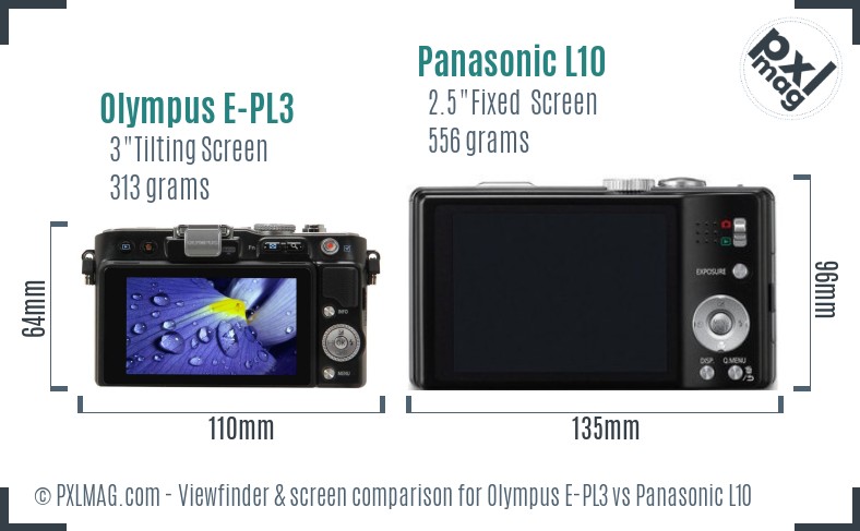 Olympus E-PL3 vs Panasonic L10 Screen and Viewfinder comparison