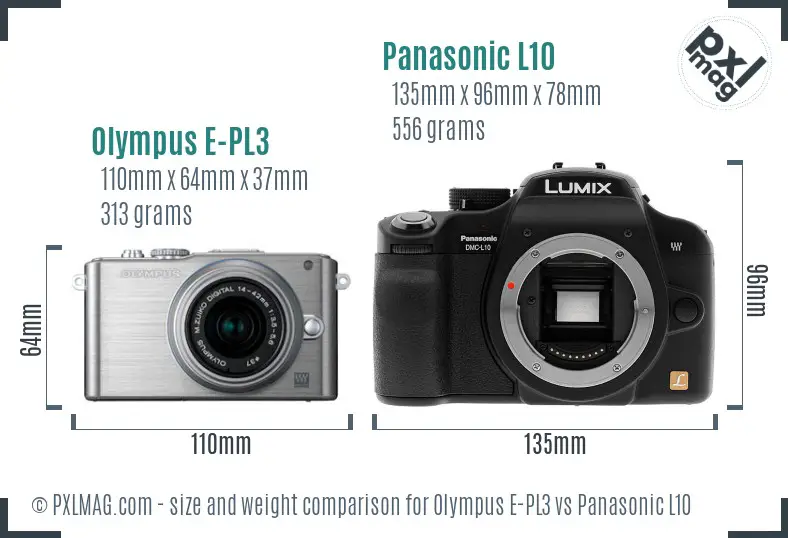 Olympus E-PL3 vs Panasonic L10 size comparison