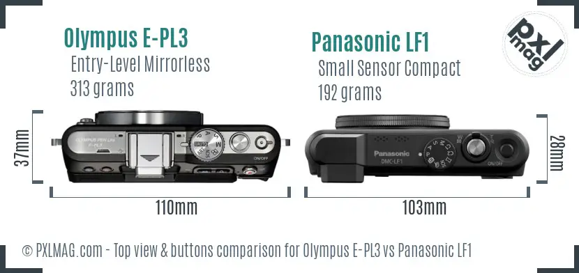Olympus E-PL3 vs Panasonic LF1 top view buttons comparison
