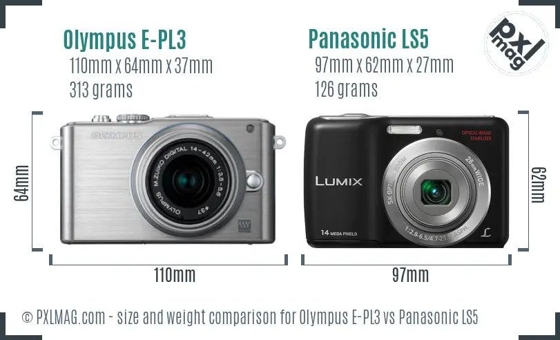 Olympus E-PL3 vs Panasonic LS5 size comparison