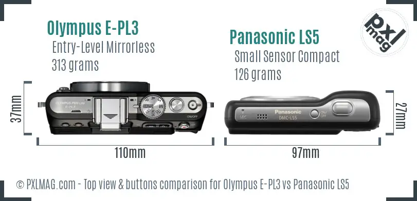 Olympus E-PL3 vs Panasonic LS5 top view buttons comparison