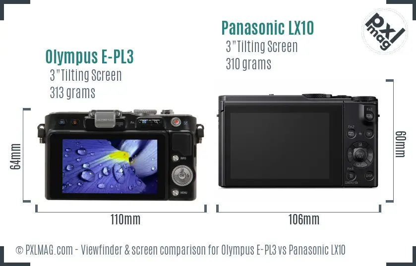 Olympus E-PL3 vs Panasonic LX10 Screen and Viewfinder comparison