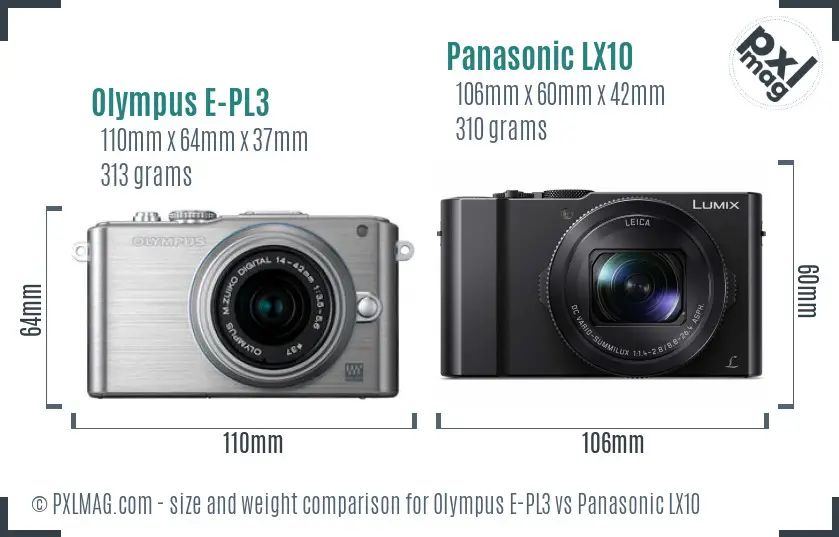 Olympus E-PL3 vs Panasonic LX10 size comparison