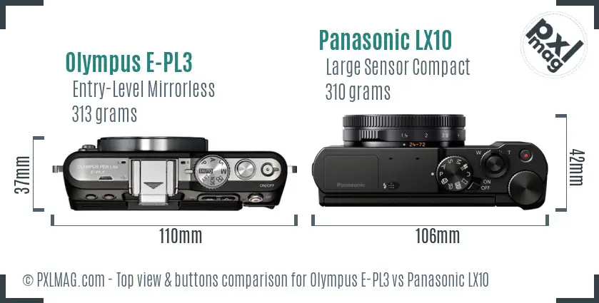 Olympus E-PL3 vs Panasonic LX10 top view buttons comparison