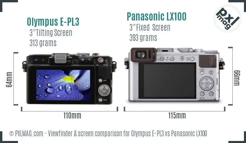 Olympus E-PL3 vs Panasonic LX100 Screen and Viewfinder comparison