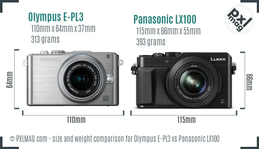 Olympus E-PL3 vs Panasonic LX100 size comparison