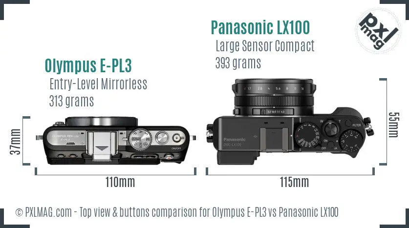 Olympus E-PL3 vs Panasonic LX100 top view buttons comparison