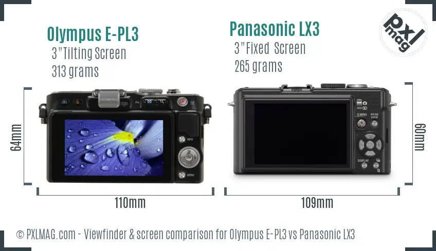 Olympus E-PL3 vs Panasonic LX3 Screen and Viewfinder comparison