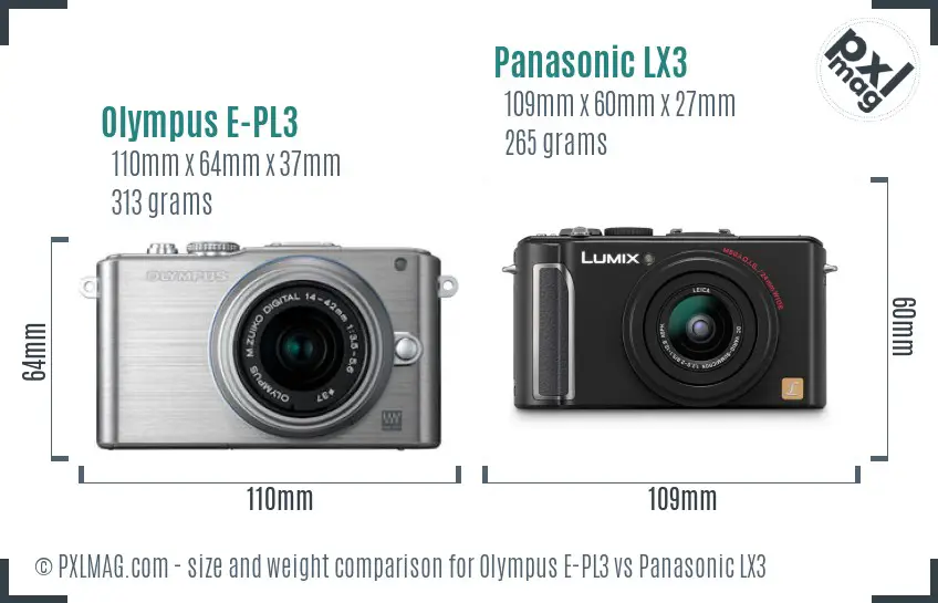 Olympus E-PL3 vs Panasonic LX3 size comparison