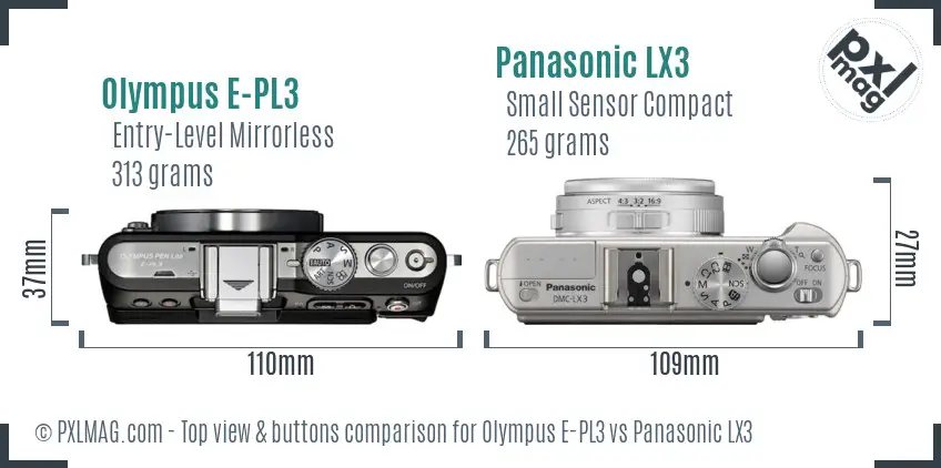 Olympus E-PL3 vs Panasonic LX3 top view buttons comparison