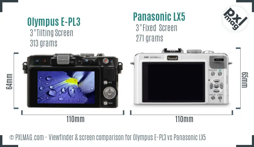 Olympus E-PL3 vs Panasonic LX5 Screen and Viewfinder comparison