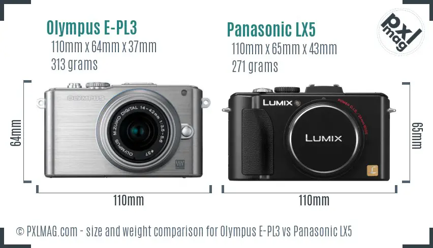 Olympus E-PL3 vs Panasonic LX5 size comparison