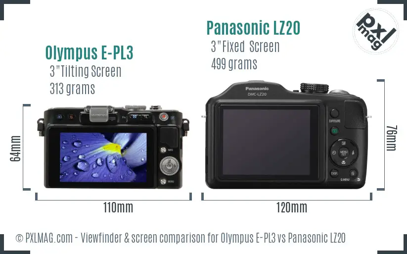 Olympus E-PL3 vs Panasonic LZ20 Screen and Viewfinder comparison