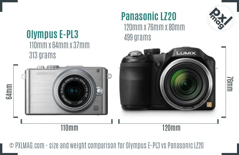 Olympus E-PL3 vs Panasonic LZ20 size comparison