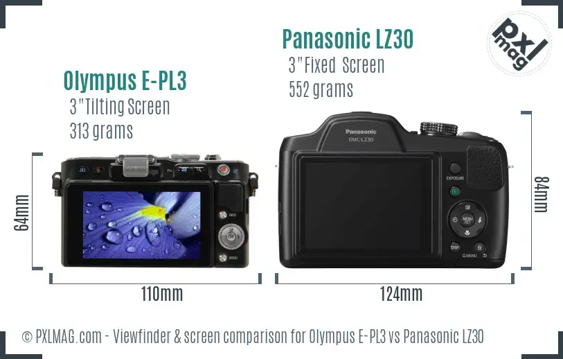 Olympus E-PL3 vs Panasonic LZ30 Screen and Viewfinder comparison