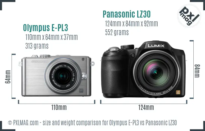 Olympus E-PL3 vs Panasonic LZ30 size comparison