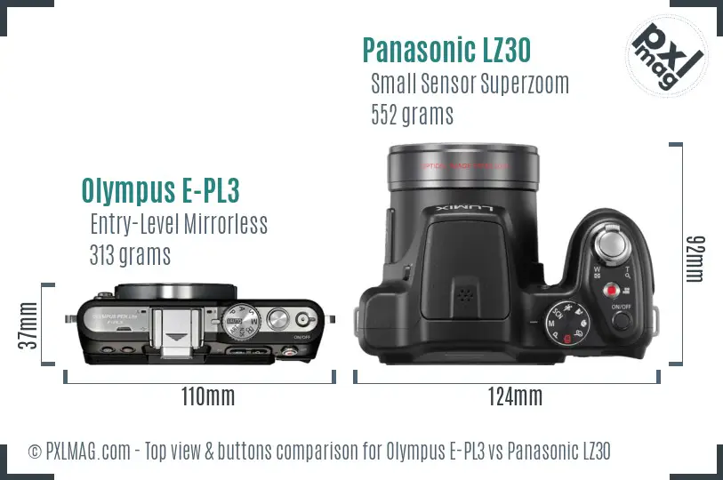 Olympus E-PL3 vs Panasonic LZ30 top view buttons comparison
