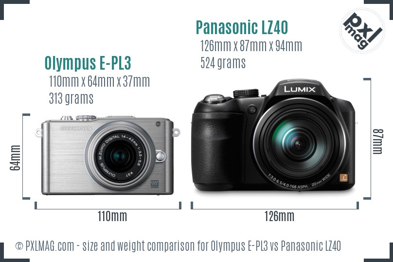 Olympus E-PL3 vs Panasonic LZ40 size comparison